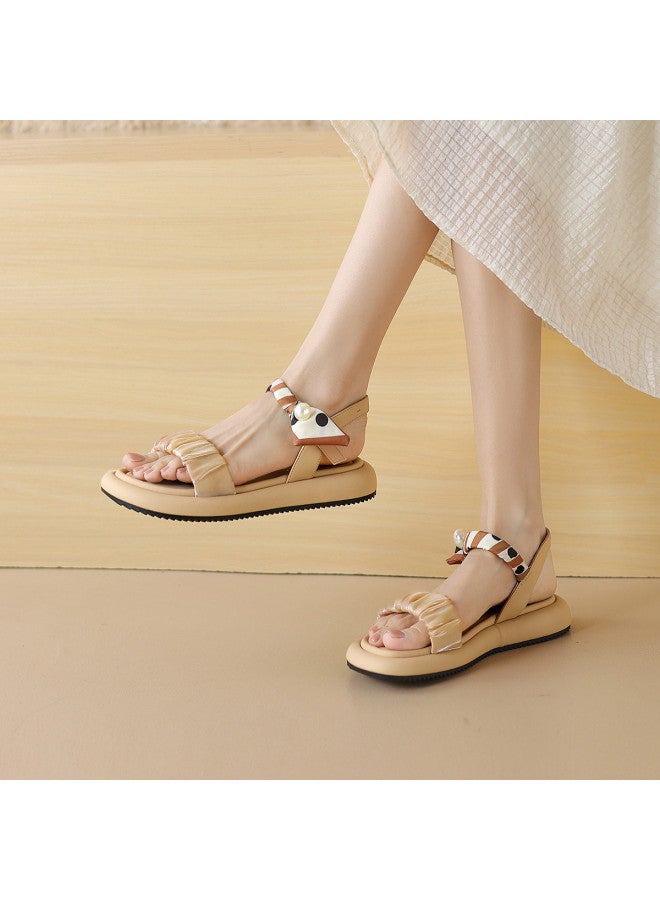 AME Classic Roman Soft-sole Sandals For Women, Versatile Flat Sandals, Single-strap Tie-up Sandals, Loose And Comfortable - Image 3