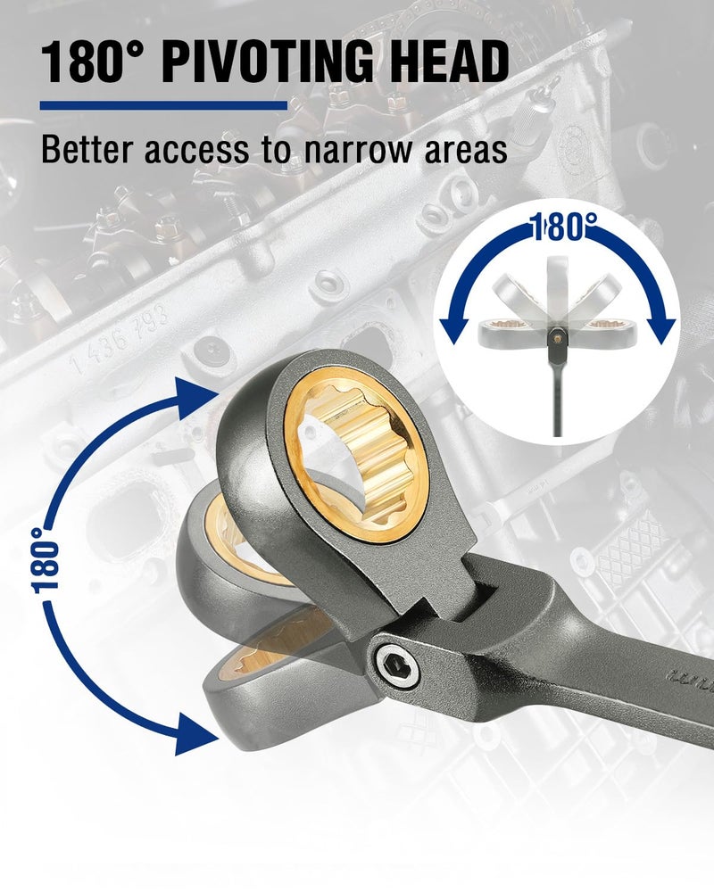 WORKPRO 17 mm Flex-Head Ratcheting Combination Wrench, Cr-V Constructed, Nickel Plating, 72-Teeth, 12 Point Design, Metric - Image 4