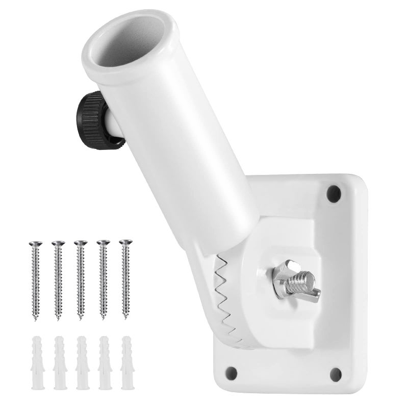 BONWIN Flag Pole Holder Brackets, BONWIN 1" Flag Pole Mounting Bracket with Hardwares for House Wall Porch, 1" Inner Diameter, 180Â° Adjustable Multi Positions, Aluminium Alloy(1 Pack White, Multi-Positions) - Image 1