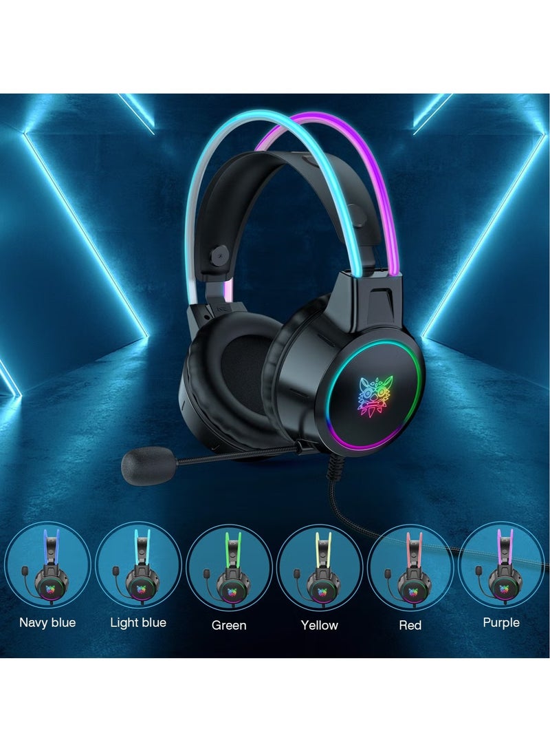 أونيكوما سماعات رأس سلكية للألعاب X15 Pro مزودة بميكروفون وإضاءة LED لأجهزة PS4/PS5/XOne/XSeries/NSwitch/PC، باللون الأسود - Image 4