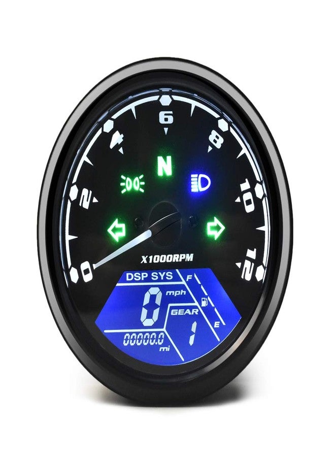 DKMOTORK 0011 Digital Gauge Motorcycle Speedometer/Tachometer/Odometer MPH KM/H Universal with Multi-Function Indicator Light Display Black - Image 1