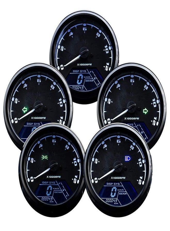 DKMOTORK 0011 Digital Gauge Motorcycle Speedometer/Tachometer/Odometer MPH KM/H Universal with Multi-Function Indicator Light Display Black - Image 2