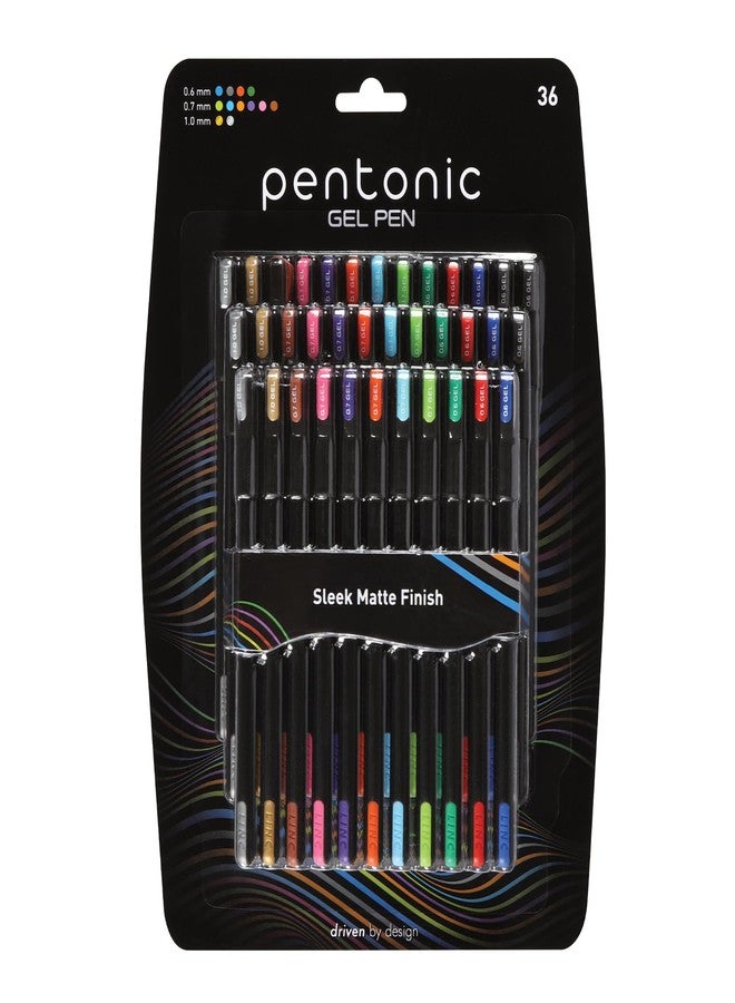 Pentonic Gel Pens, 36 Count, Assorted Colored Ink (12 Colors, 3 Of Each Color), Medium & Fine Point, Smooth Writing For Journaling (1002357) - Image 1