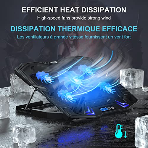 TopMate C5 12-15.6 inch Gaming Laptop Cooler Cooling Pad | 5 Quiet Fans and LCD Screen | 2500RPM Strong Wind Designed for Gamers and Office - Image 3