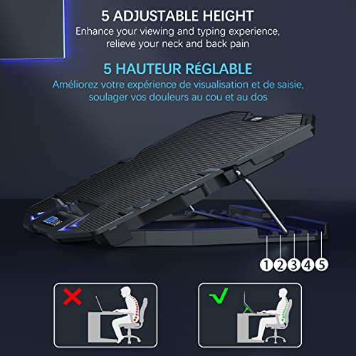 TopMate C5 12-15.6 inch Gaming Laptop Cooler Cooling Pad | 5 Quiet Fans and LCD Screen | 2500RPM Strong Wind Designed for Gamers and Office - Image 2