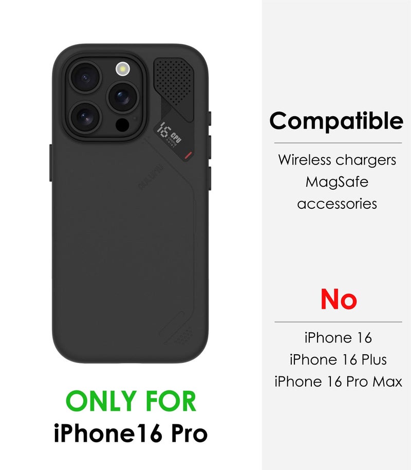 Aulumu A16 تبريد جلد نباتي لهاتف iPhone 16 Pro | تحكم محدث بالكاميرا | مع زعانف تبريد | راحة فاخرة | متوافق مع MagSafe | تغليف كامل - لمسة سوداء - Image 2