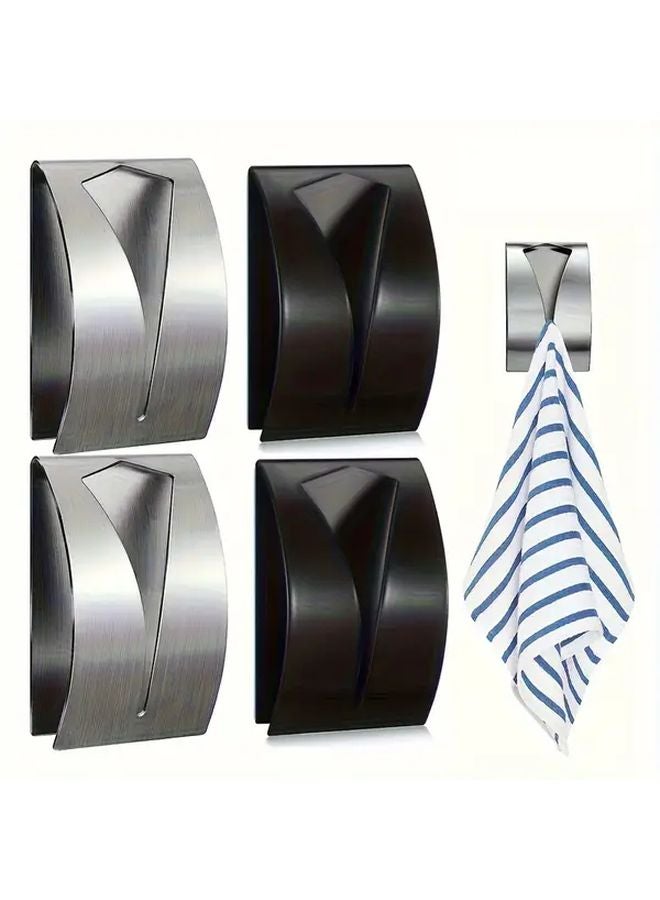 5 قطع خطافات مناشف فضية من الفولاذ المقاوم للصدأ ذاتية اللصق مثبتة على الحائط متينة للغاية دون حاجة إلى الحفر - Image 2