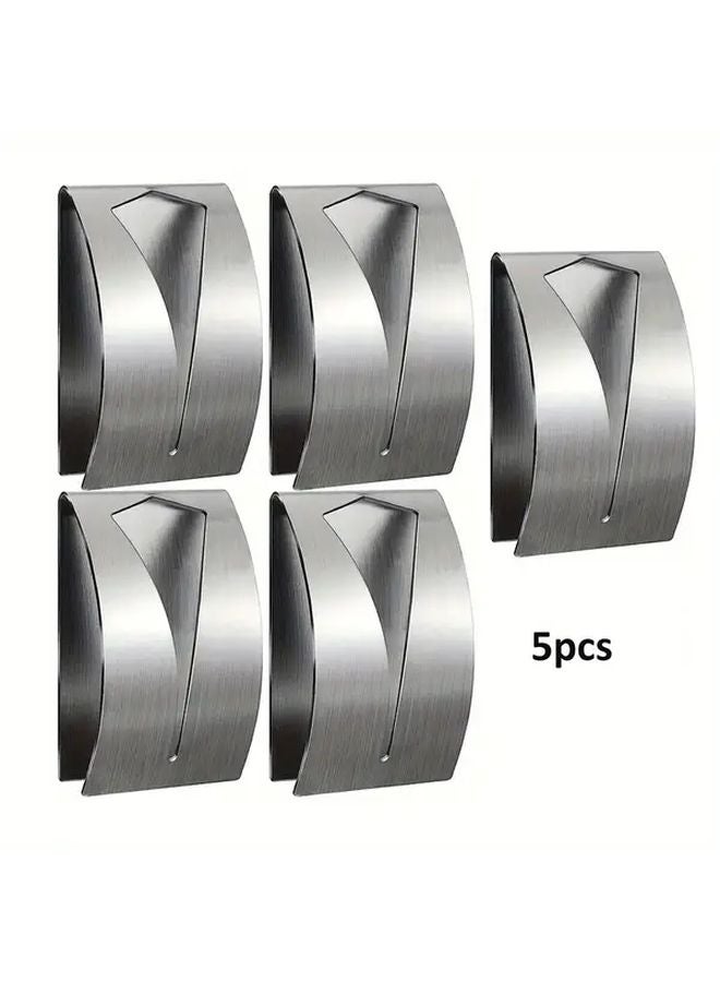 5 قطع خطافات مناشف فضية من الفولاذ المقاوم للصدأ ذاتية اللصق مثبتة على الحائط متينة للغاية دون حاجة إلى الحفر - Image 1