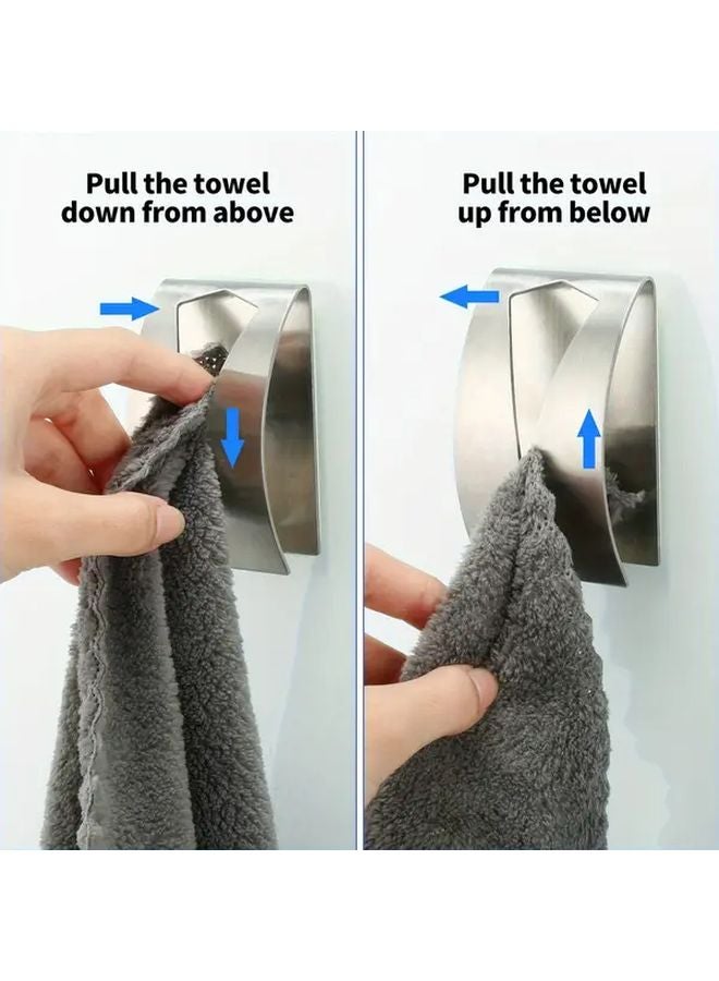 5 قطع خطافات مناشف فضية من الفولاذ المقاوم للصدأ ذاتية اللصق مثبتة على الحائط متينة للغاية دون حاجة إلى الحفر - Image 4