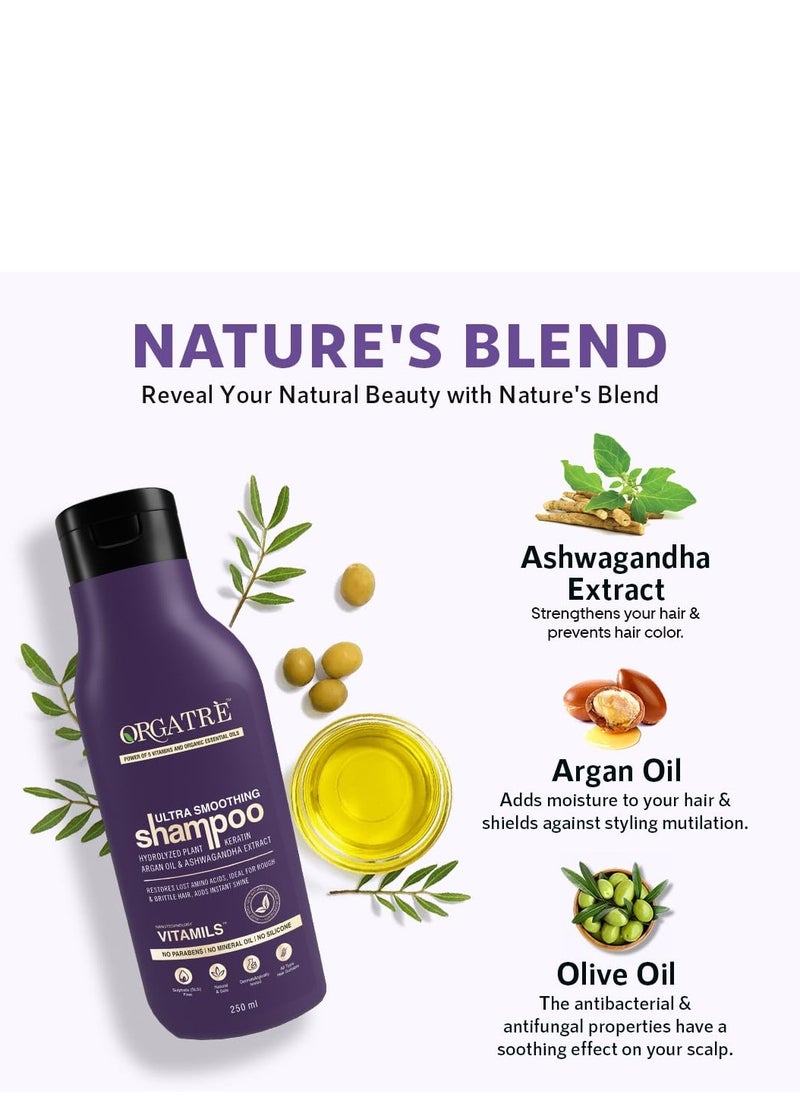 Healthstar Orgatre Ultra Smoothing Shampoo For Men and Women With Argan Oil, Plant Protein and Ashwagandha| For Frizz-Free, Silky Hairs 1 Count 250ml  - Image 4