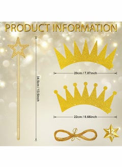 Excefore Gold Star Wand Glitter Crowns Party Sets Include 6 Gold Star Fairy Wand and 6 Pieces Princess Prince Party Crowns Hats Birthday Decorations  Party Role Play Dress-Up Photo Prop  - Image 4