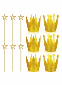 Excefore Gold Star Wand Glitter Crowns Party Sets Include 6 Gold Star Fairy Wand and 6 Pieces Princess Prince Party Crowns Hats Birthday Decorations  Party Role Play Dress-Up Photo Prop  - Image 1