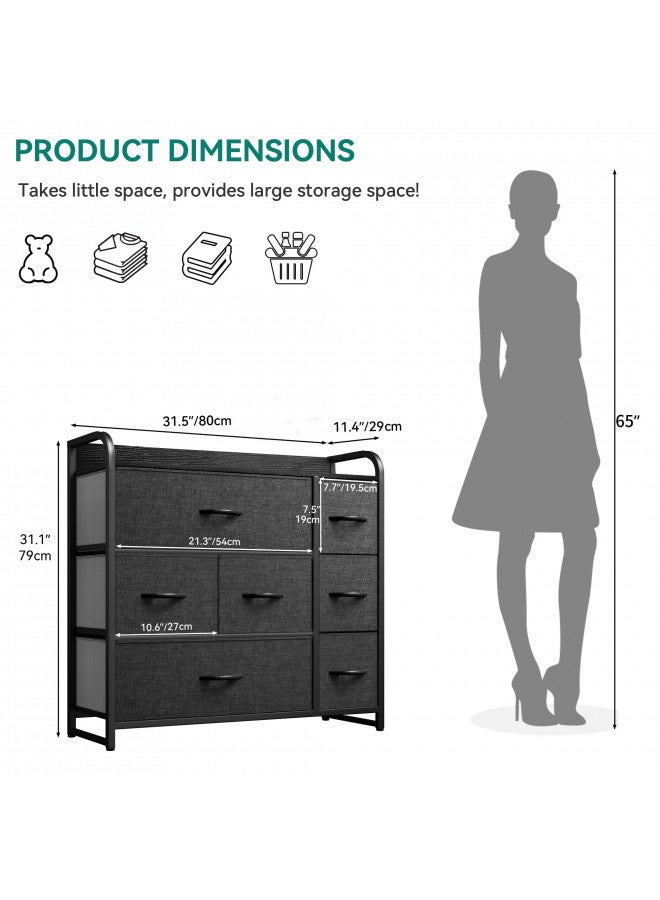 YITAHOME Fabric Dresser with 7 Drawers - Storage Tower with Large Capacity, Organizer Unit for Living Room - Sturdy Steel Frame, Easy Pull Fabric Bins & Wooden Top (Black/Grey) - Image 4