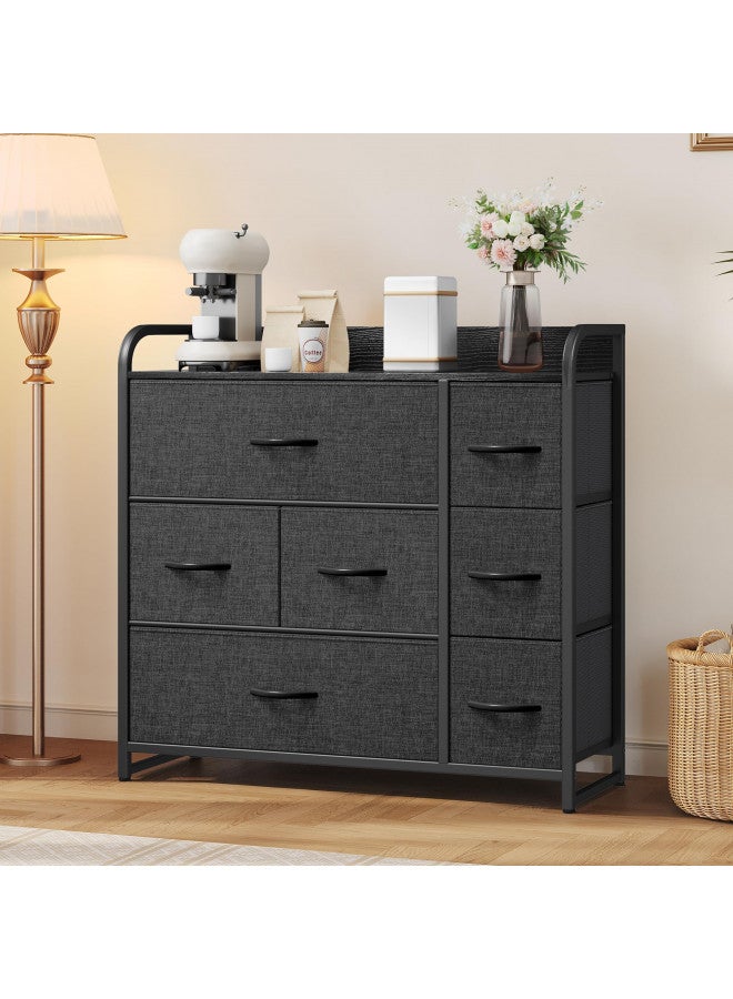 YITAHOME Fabric Dresser with 7 Drawers - Storage Tower with Large Capacity, Organizer Unit for Living Room - Sturdy Steel Frame, Easy Pull Fabric Bins & Wooden Top (Black/Grey) - Image 3