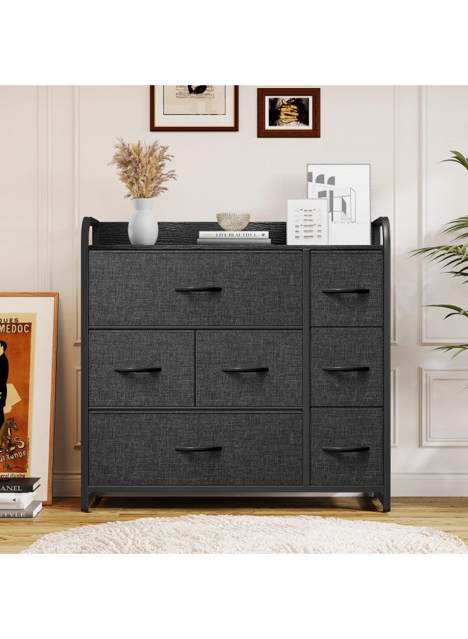 YITAHOME Fabric Dresser with 7 Drawers - Storage Tower with Large Capacity, Organizer Unit for Living Room - Sturdy Steel Frame, Easy Pull Fabric Bins & Wooden Top (Black/Grey) - Image 2