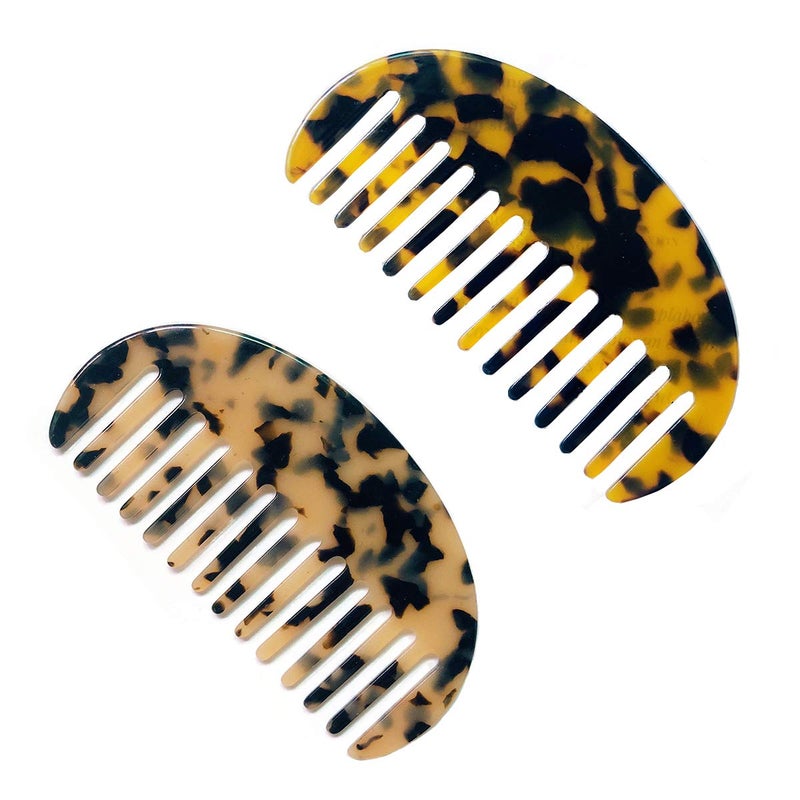 Kinyanco 2PCS Large Hair Detangling Comb Wide Tooth Pocket Comb French Design Hair Brush Paddle Hair Comb Detangler Tortoise Shell Styling Comb for Thick and Straight Curly Hair
