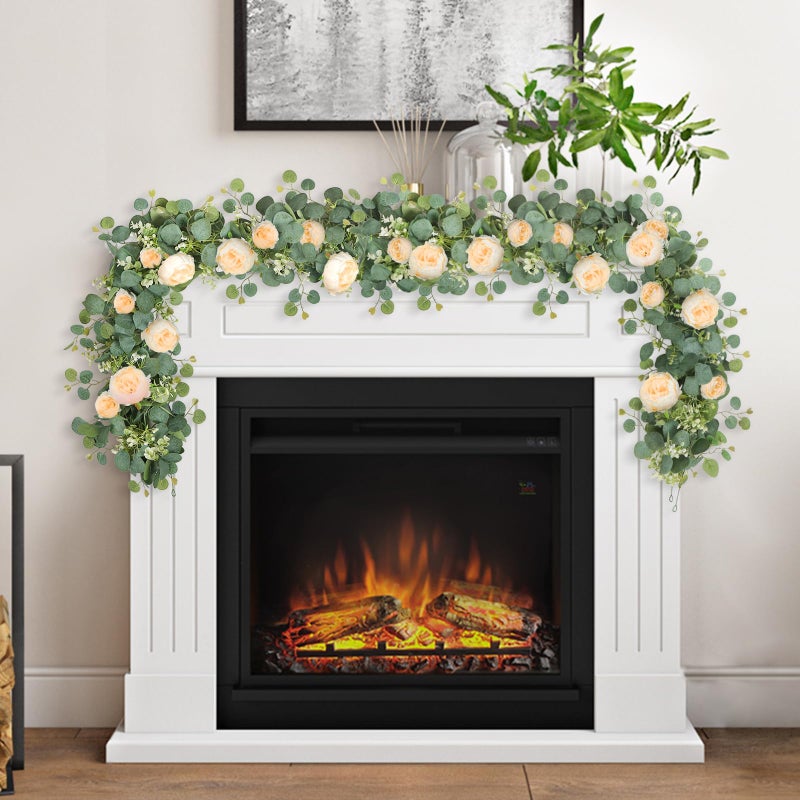 SOMYTING Artificial Flower Garlands Eucalyptus Garlands with Flowers Rose Peony Flower Vine Faux Floral Garland for Wedding Party Arch Table Wall Backdrop Decoration (Champagne, 2PCS) - Image 2