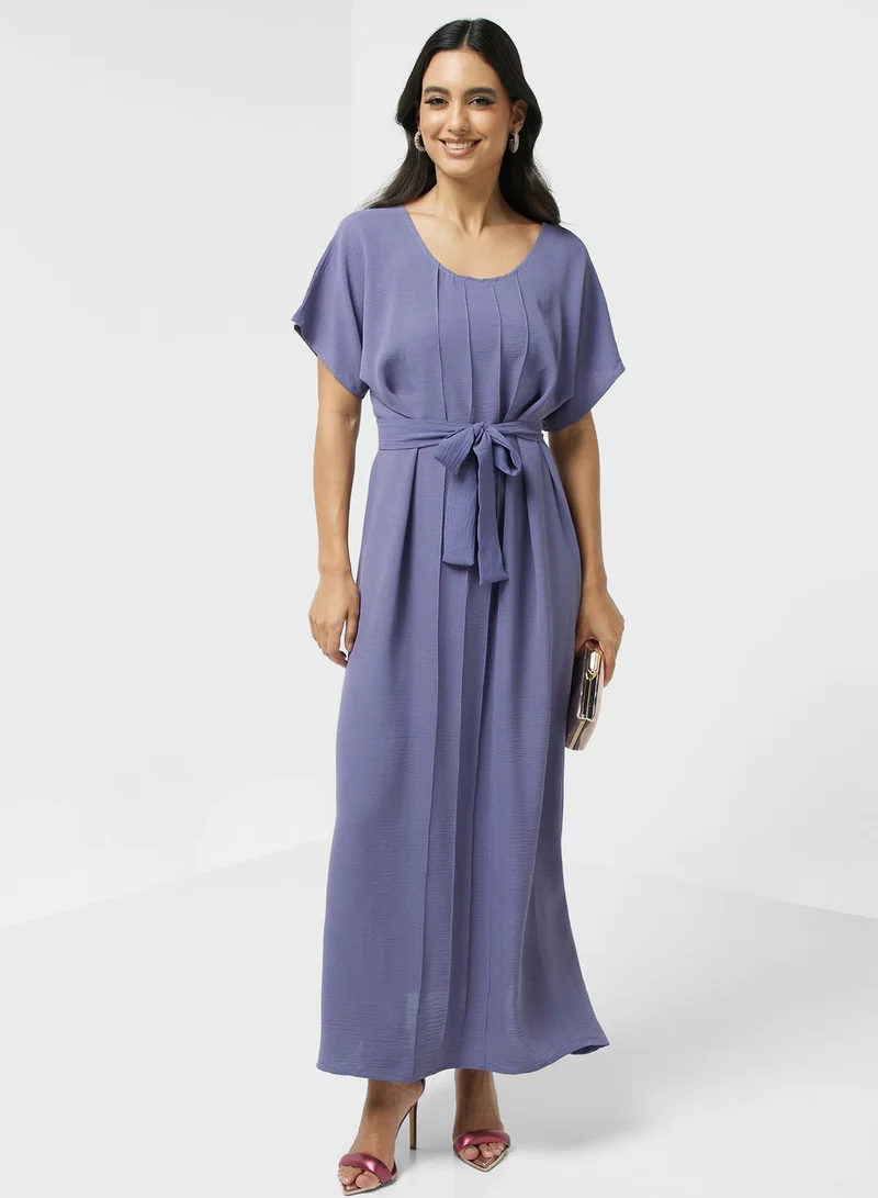 hayas closet Belted Crepe Maxi Dress