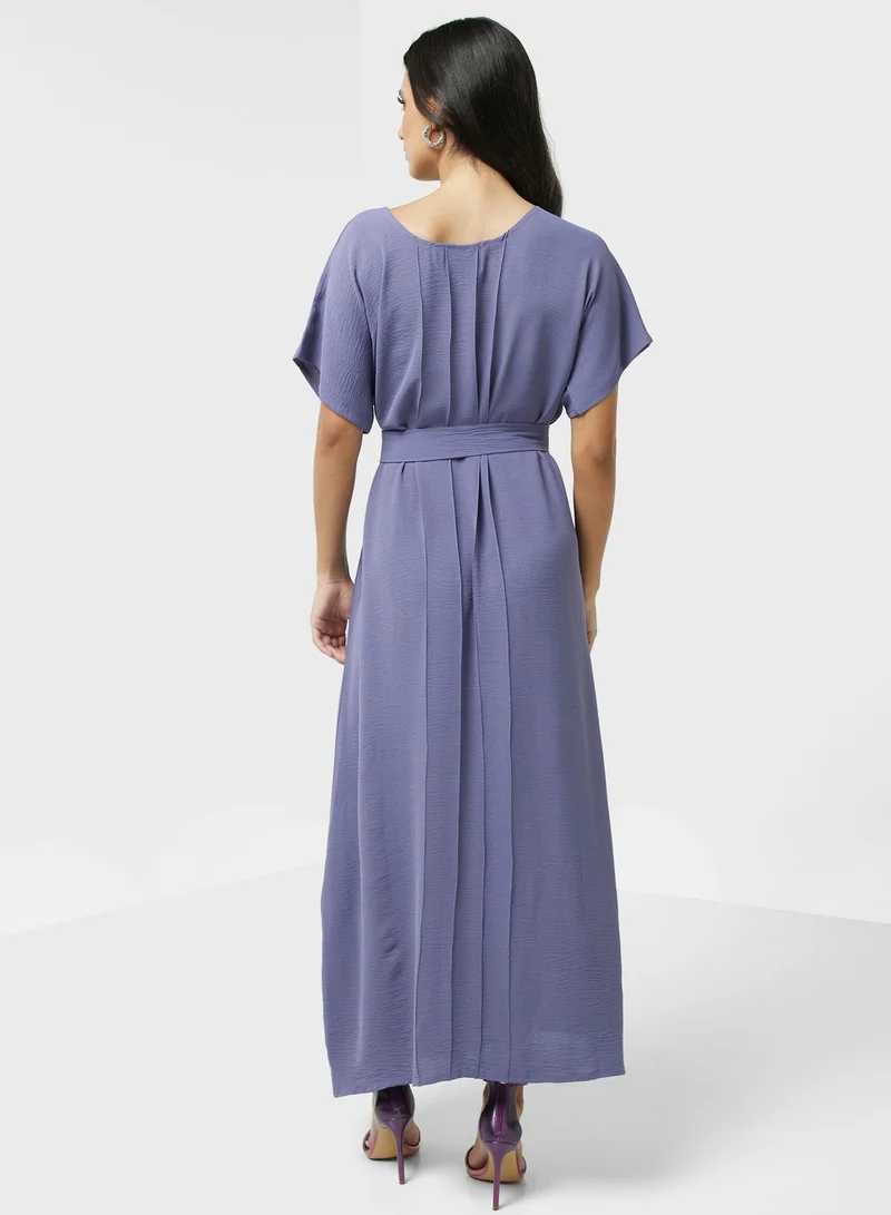 hayas closet Belted Crepe Maxi Dress