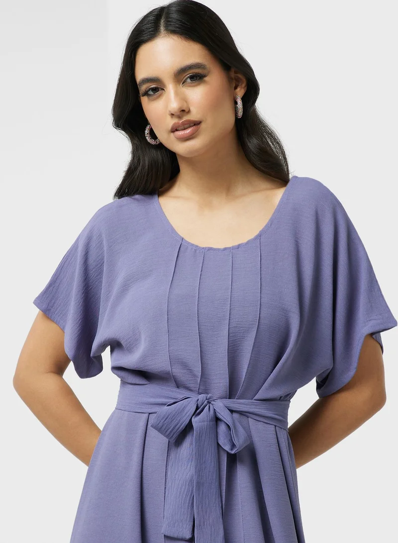 hayas closet Belted Crepe Maxi Dress