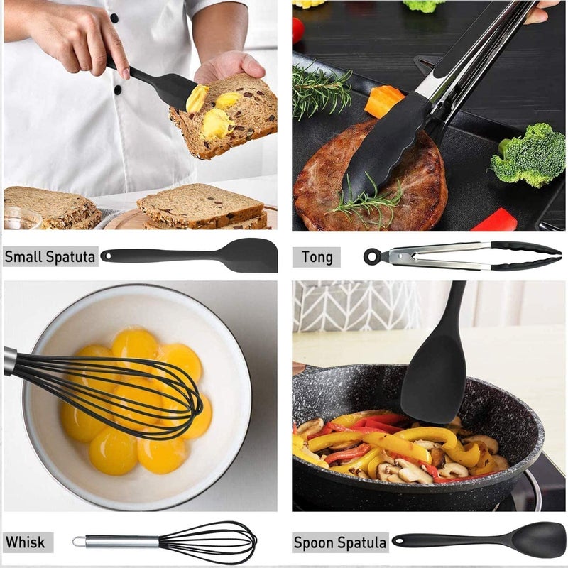 JELLEX 10PCS Kitchen Cooking Utensil sets Silicone Cookware Utensil Tools Nonstick Spatula Spoon High temperature resistanceBlack colourPack of 1 - Image 3