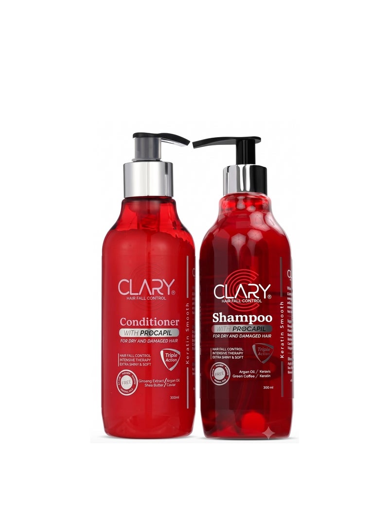 CLARY Hair Fall Control Set - Shampoo 300ml + Conditioner 300ml (Pack of 2)