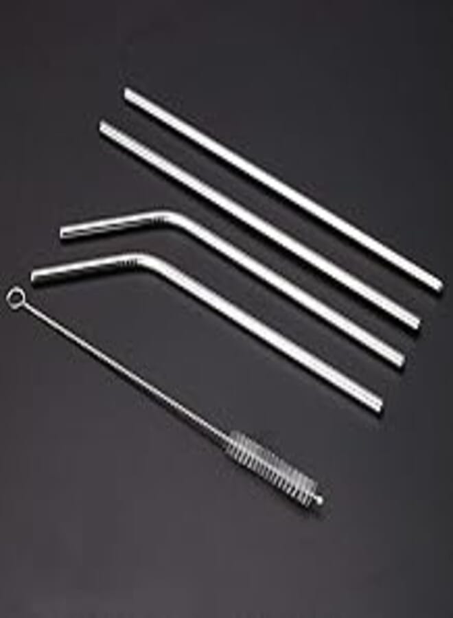 BulfyssG Reusable BPA-Free Metal, Thick, Long, Dishwasher Safe Stainless Steel Drinking Straws, 8.5 Inches (4 Bend and 1 Cleaning Brushes) - Set of 4