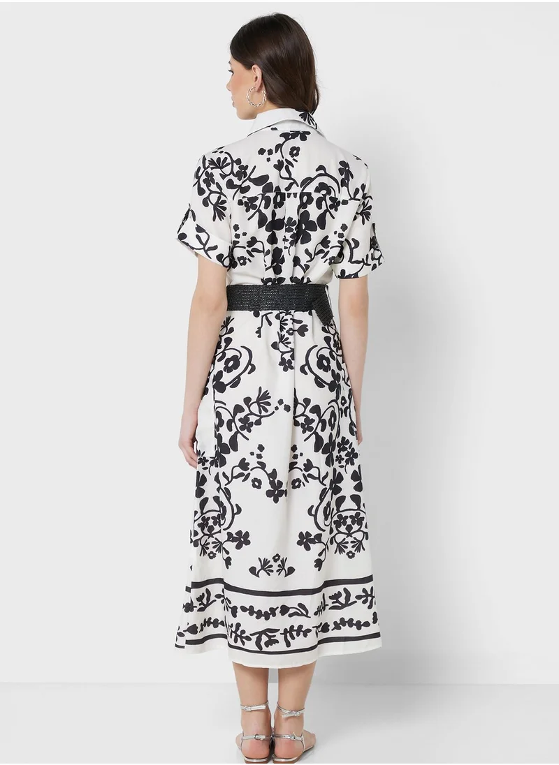 ELLA Belted Floral Printed Dress