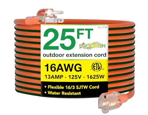 Power By GoGreen Go Green Power Inc. 16/3 25ft Outdoor Extension Cord with Lighted End - Contractor Grade, Durable, and Moisture Resistant - Ideal for Heavy Duty Tools - GG-13725 - Image 1