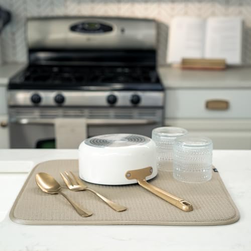 S&T INC. Dish Drying Mat, 16” x 18”, Absorbent Microfiber Kitchen Counter Mat, Dish Drying Pad for Dishes, Utensils, Pots and Pans, Large, Pure Cashmere - Image 4