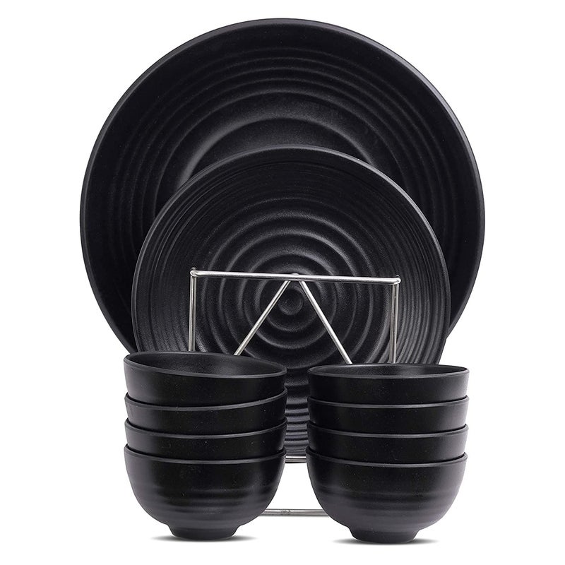 URMILA PLASTIC Premium Range of Matte Black Melamine Dinner Set Melamine Piece 6 - Image 5