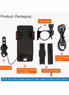 Y&D Bike Lights with Phone Holder, LED headlight Rechargeable USB bicycle bracket horn 4 in 1 Bicycle Front Light  - Image 2