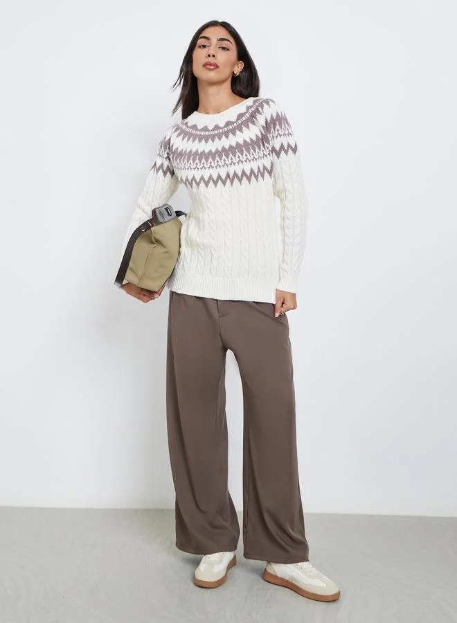 Styli Styli Off White Cable Knit Regular Fit Sweater
