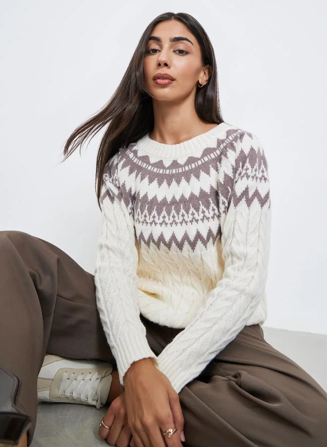 Styli Styli Off White Cable Knit Regular Fit Sweater