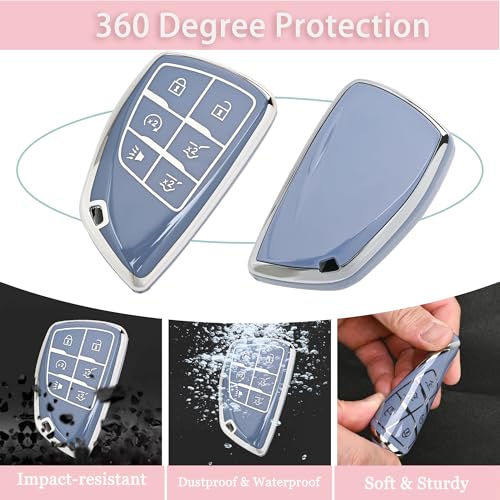 JAMCARI for Chevy Key Fob Cover - Soft TPU Protection Case with Keychain for 2021-2025 Chevy Suburban Tahoe GMC Yukon Denali Silverado Buick Enclave Smart Remote Key Shell （6 Buttons Blue） - Image 3