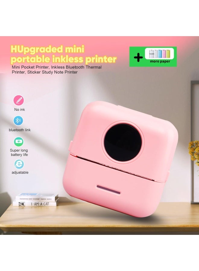 طابعة حرارية صغيرة محمولة بدون حبر، طابعة جيب بلوتوث للملاحظات والصور، 6 لفات ورق متضمنة (ملونة، بيضاء، ولاصقة)، صانع ملصقات ذكي لمجلة DIY Memo لنظامي التشغيل iOS وAndroid (وردي) - Image 5