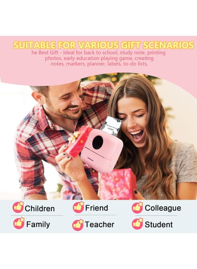 طابعة حرارية صغيرة محمولة بدون حبر، طابعة جيب بلوتوث للملاحظات والصور، 6 لفات ورق متضمنة (ملونة، بيضاء، ولاصقة)، صانع ملصقات ذكي لمجلة DIY Memo لنظامي التشغيل iOS وAndroid (وردي) - Image 2