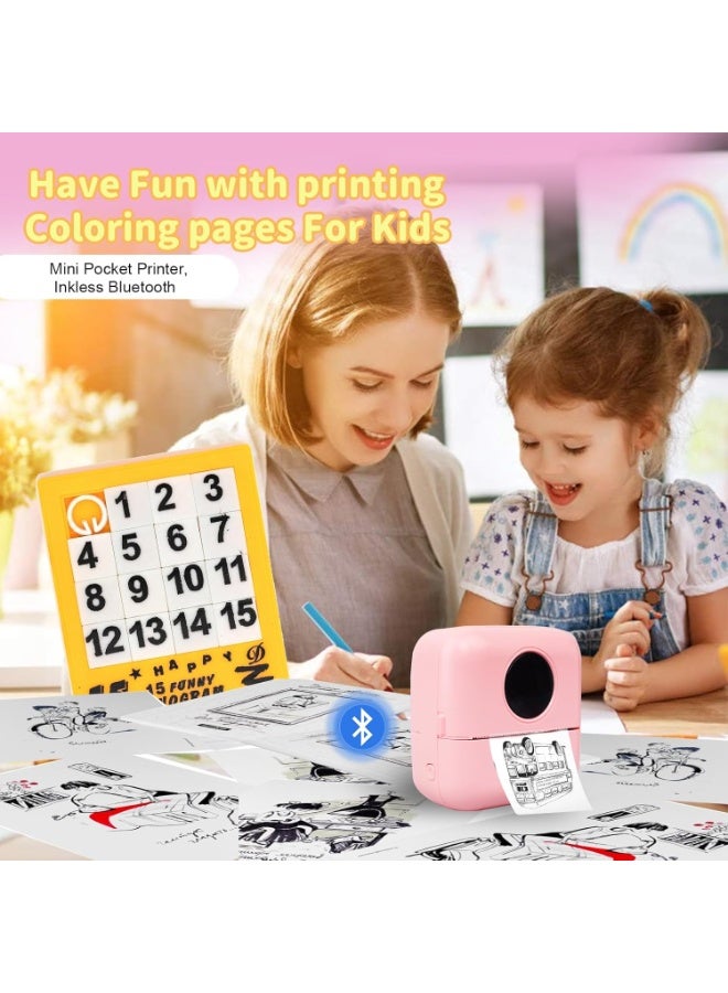 طابعة حرارية صغيرة محمولة بدون حبر، طابعة جيب بلوتوث للملاحظات والصور، 6 لفات ورق متضمنة (ملونة، بيضاء، ولاصقة)، صانع ملصقات ذكي لمجلة DIY Memo لنظامي التشغيل iOS وAndroid (وردي) - Image 3