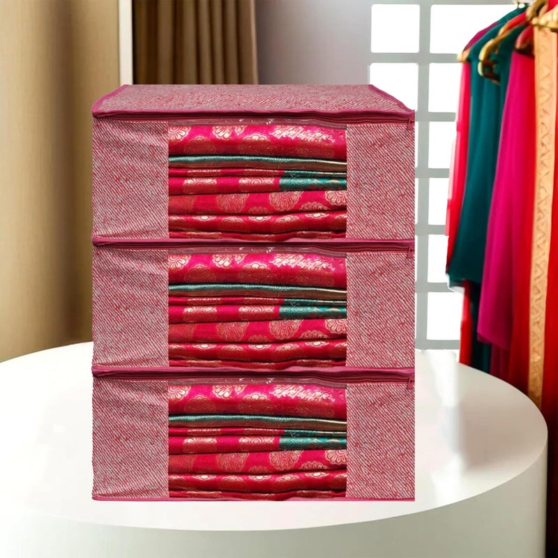 SHAPING FABRIC Non-Woven Garment Cover with Transparent Window & Double Metal Zipper - Pack of 3 for Dustproof Clothing Storage - Image 1