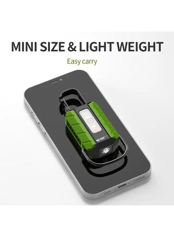 Smiling Shark Ultra Bright LED Keychain Flashlight Rechargeable USB COB Mini Light Army Green - Image 3
