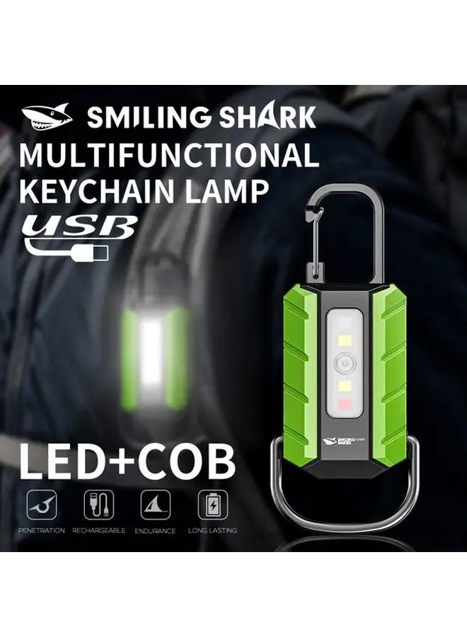 Smiling Shark Ultra Bright LED Keychain Flashlight Rechargeable USB COB Mini Light Army Green - Image 2