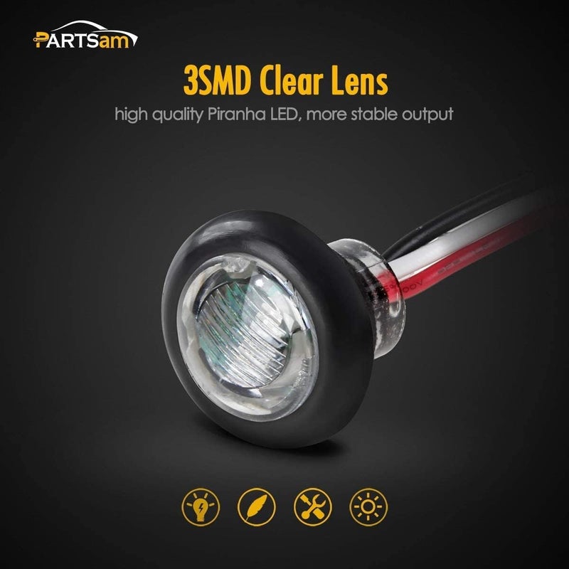 Partsam 10 Pcs 3/4 Inch Amber Round LED Lights, DOT Certified Turn Signal/Running/Clearance & Side Lights - 3SMD LED Dual Brightness (High/Low) for Truck trailer RV etc. - Image 3