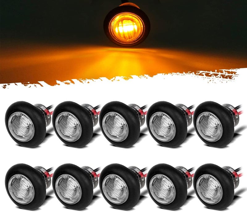 Partsam 10 Pcs 3/4 Inch Amber Round LED Lights, DOT Certified Turn Signal/Running/Clearance & Side Lights - 3SMD LED Dual Brightness (High/Low) for Truck trailer RV etc. - Image 1