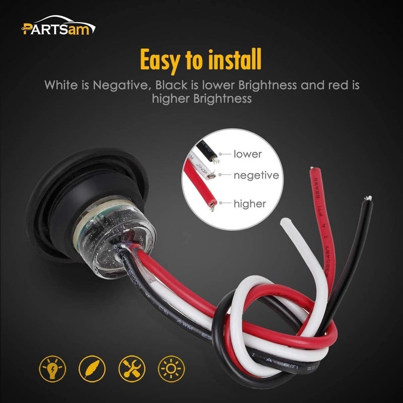 Partsam 10 Pcs 3/4 Inch Amber Round LED Lights, DOT Certified Turn Signal/Running/Clearance & Side Lights - 3SMD LED Dual Brightness (High/Low) for Truck trailer RV etc. - Image 4