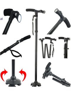 Generic Folding Walking Cane with Night Light and Quad Base - Dorra JL9274L  - Image 1