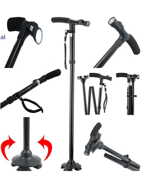 Folding Walking Cane with Night Light and Quad Base - Dorra JL9274L