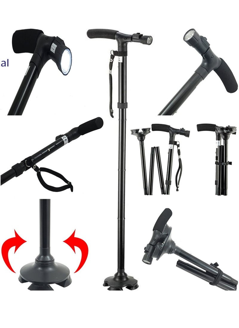 Generic - Folding Walking Cane with Night Light and Quad Base - Dorra JL9274L - Image 1