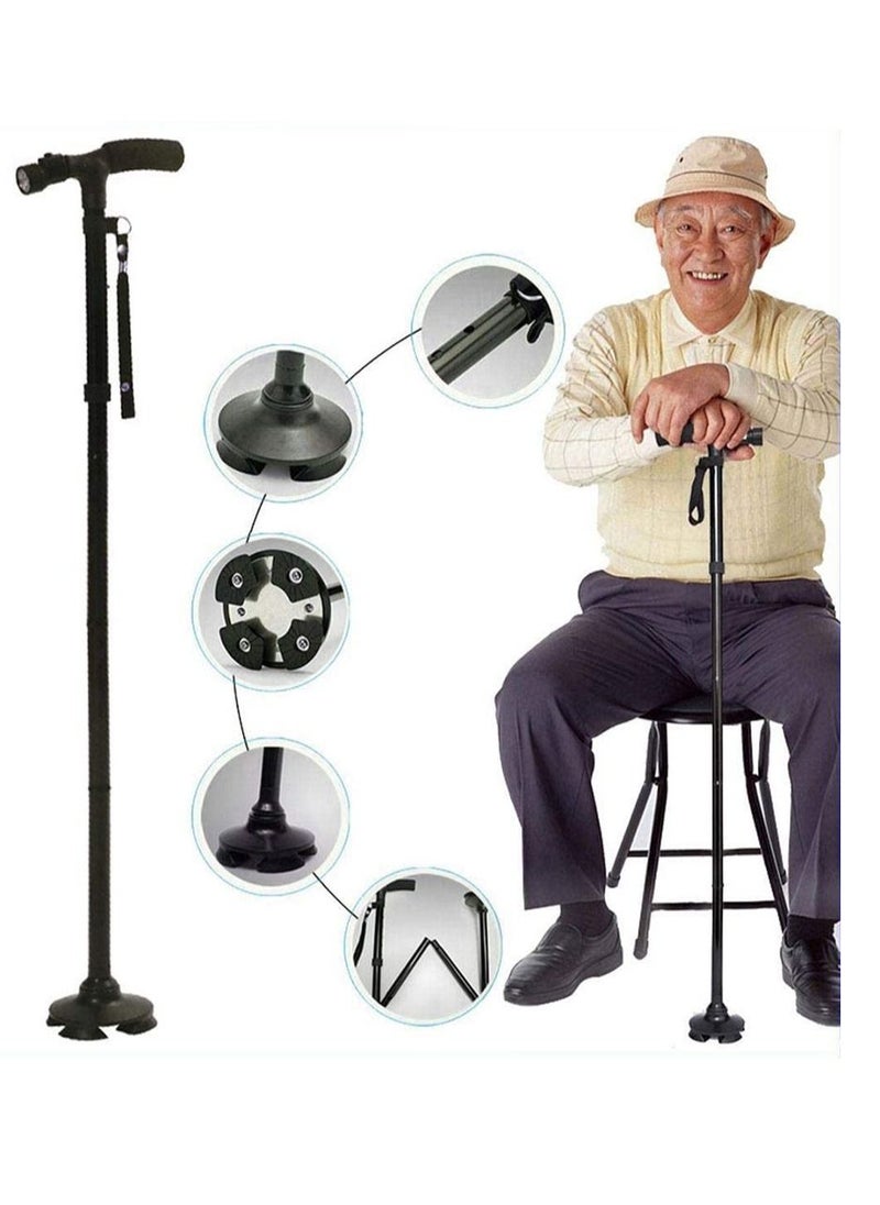 Generic - Folding Walking Cane with Night Light and Quad Base - Dorra JL9274L - Image 1