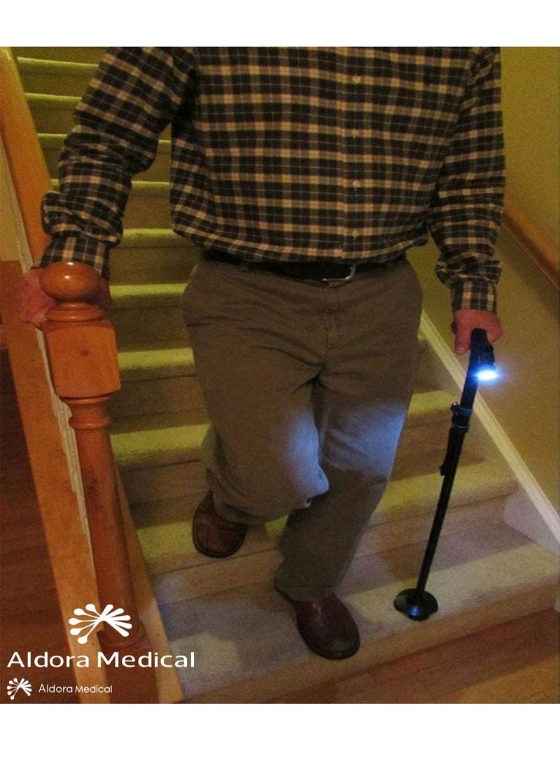 Generic - Folding Walking Cane with Night Light and Quad Base - Dorra JL9274L - Image 1