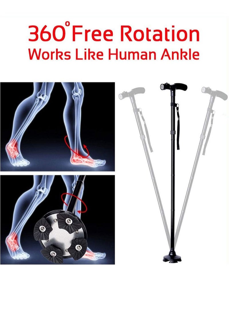 Generic - Folding Walking Cane with Night Light and Quad Base - Dorra JL9274L - Image 1
